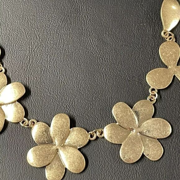 Charming Charlie Gold Brushed Metal Floral Necklace and Stud Earrings - Picture 2 of 3